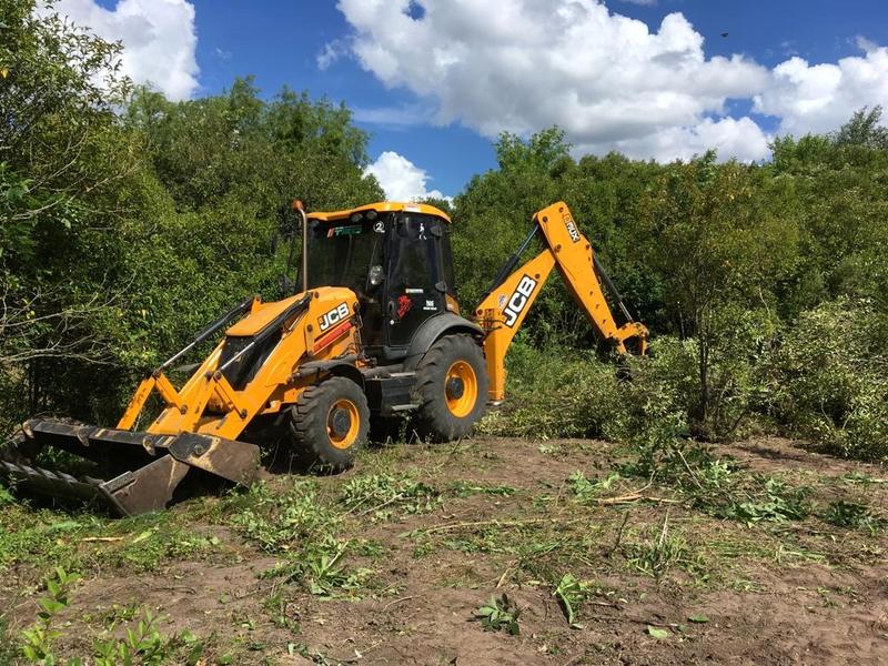 Retroexcavadora en limpieza de terreno